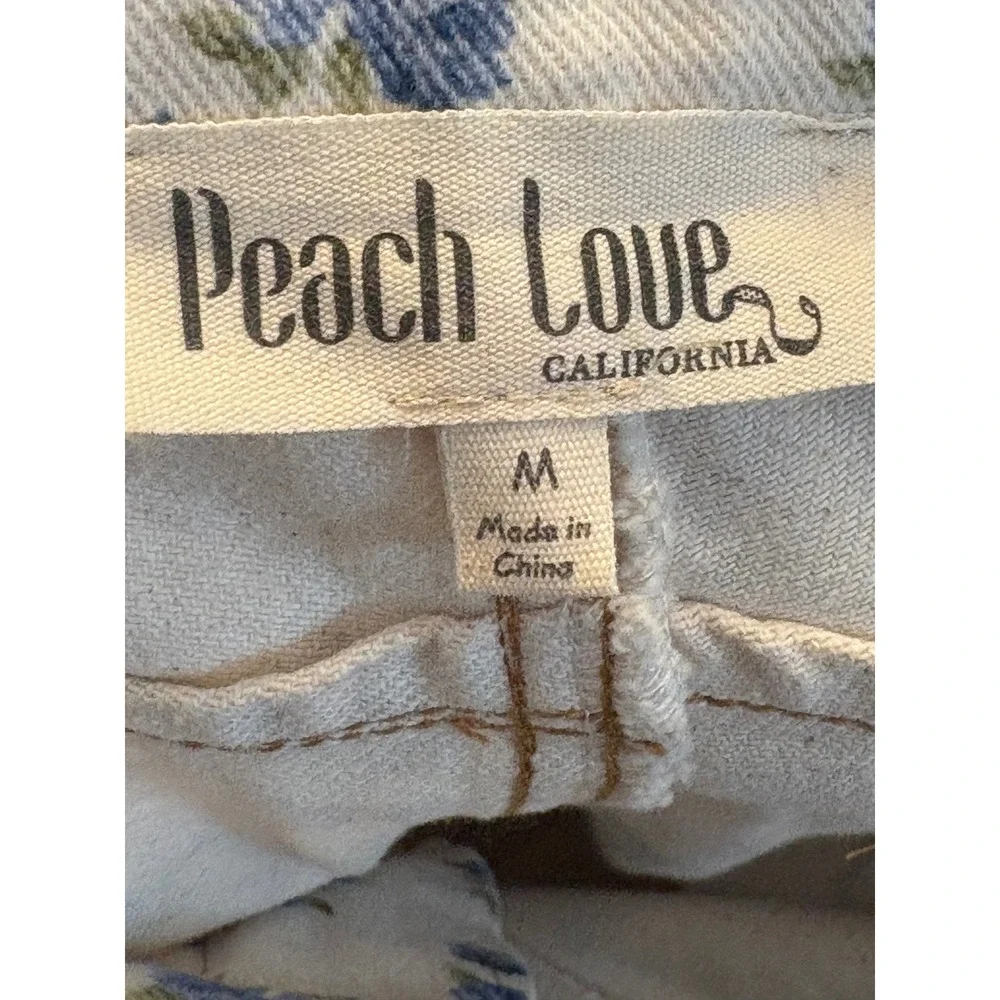 Peach Love California Floral Denim Pants Blue‎ Rose Drawstring Wide Leg Jeans M